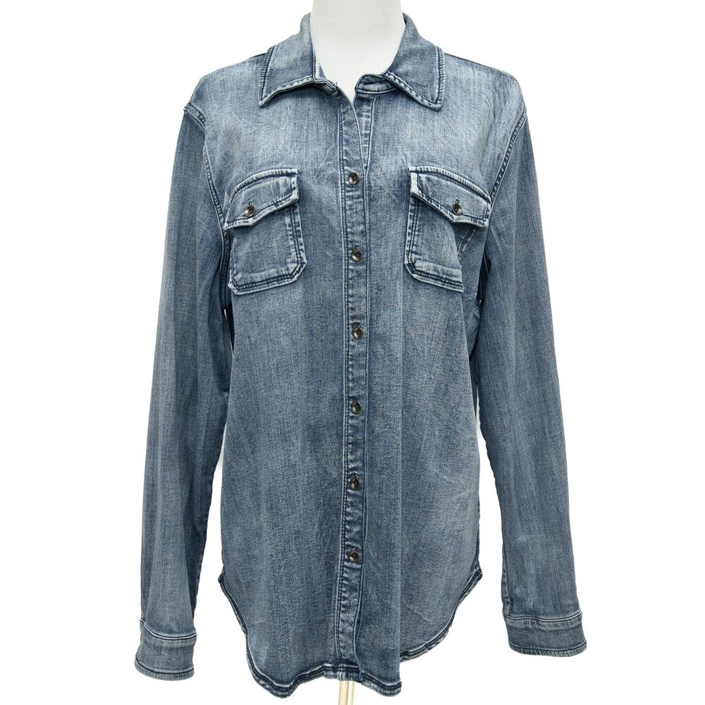 Coldwater Creek Blue Stretch Denim Button
Down Shirt Size XL